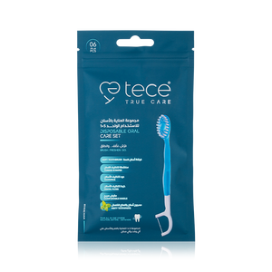 فرشاة أسنان Tece للاستخدام مرة واحدة مع عود أسنان وخيط تنظيف الأسنان 5 في 1، عبوة من 6 قطع