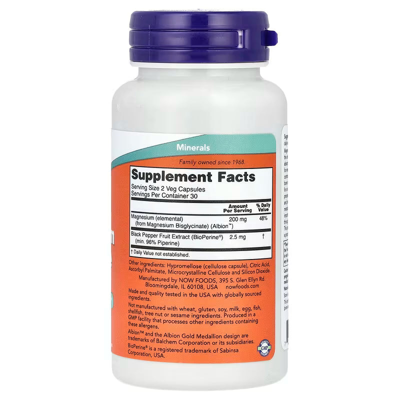 NOW Foods Magnesium Glycinate with BioPerine - 60 Veggie Capsules