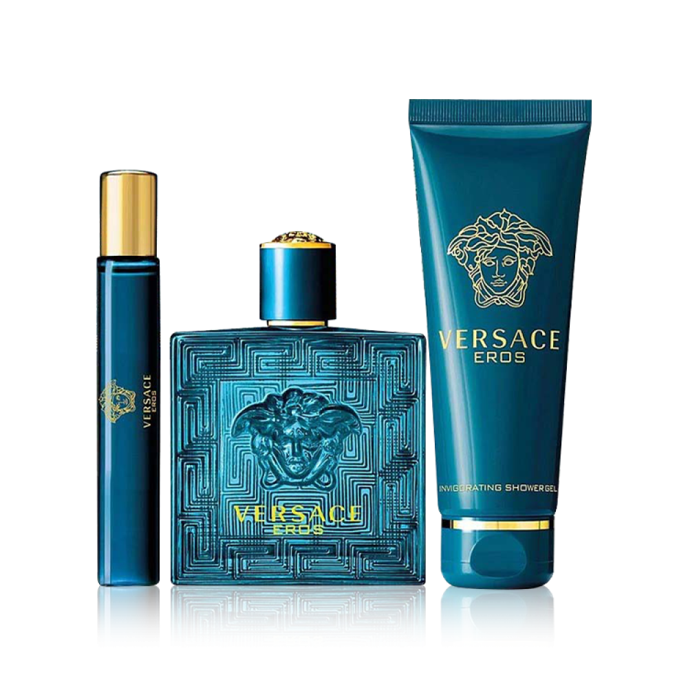 Versace Eros Set 3Pcs (Men) Parfum 100ml + Parfum Travel 10ml + Shower Gel 150ml