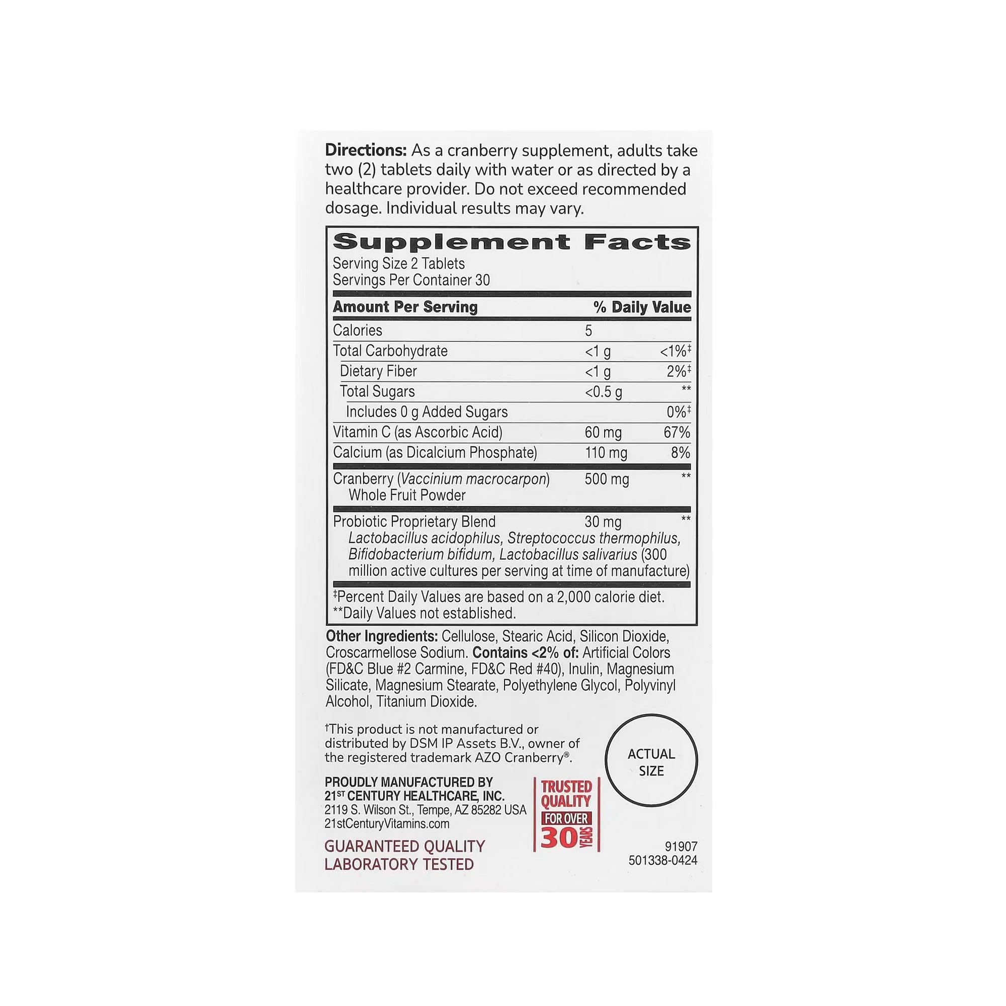 21st Century Cranberry Plus Probiotic -  60 Tablets