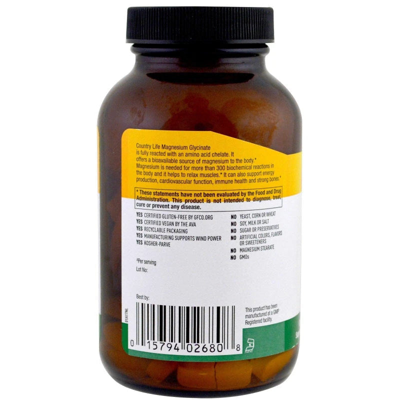 Country Life Chelated Magnesium Glycinate 400 mg - 90 Tablets