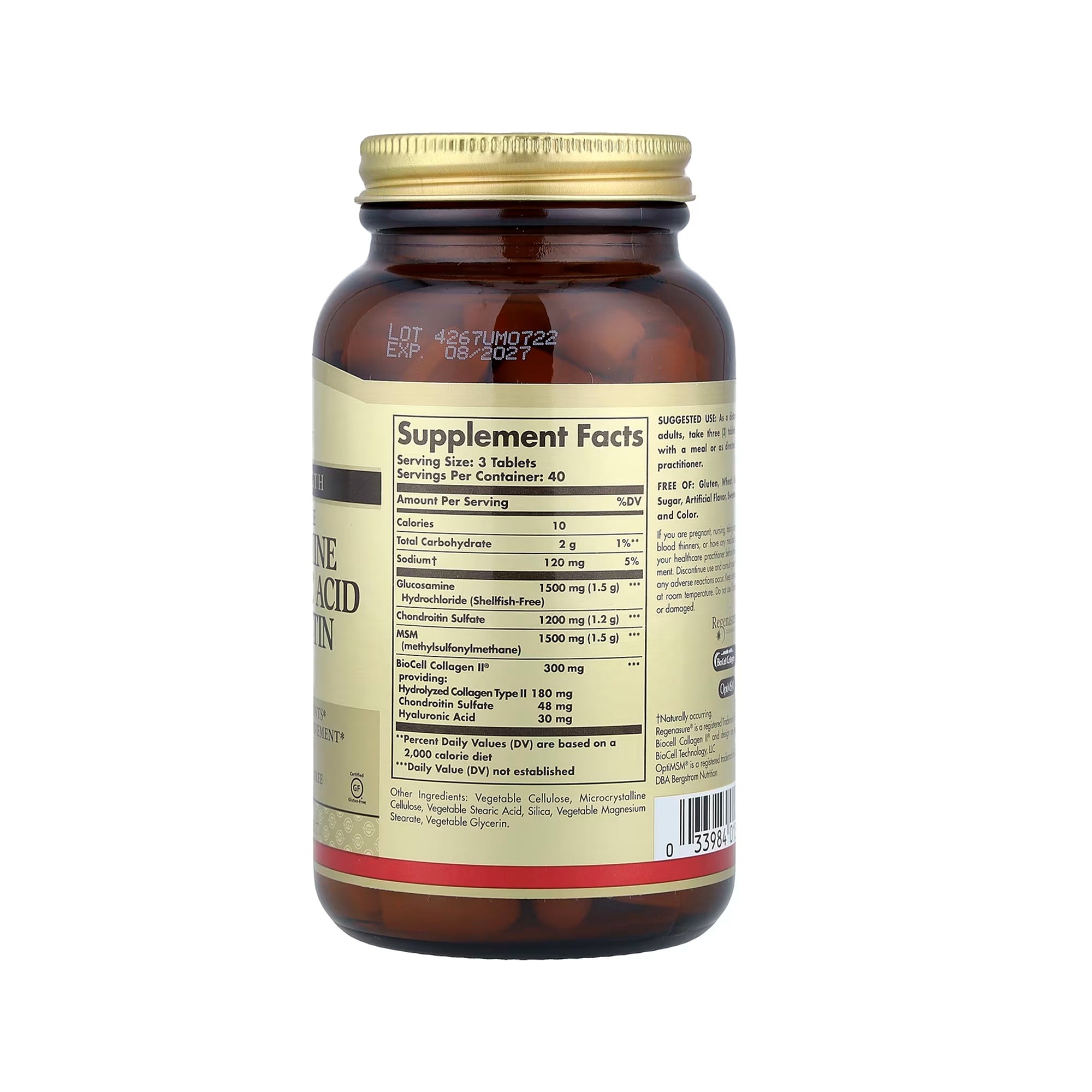 Solgar Glucosamine Hyaluronic Acid Chondroitin MSM (Shellfish-Free) 120 Tablets