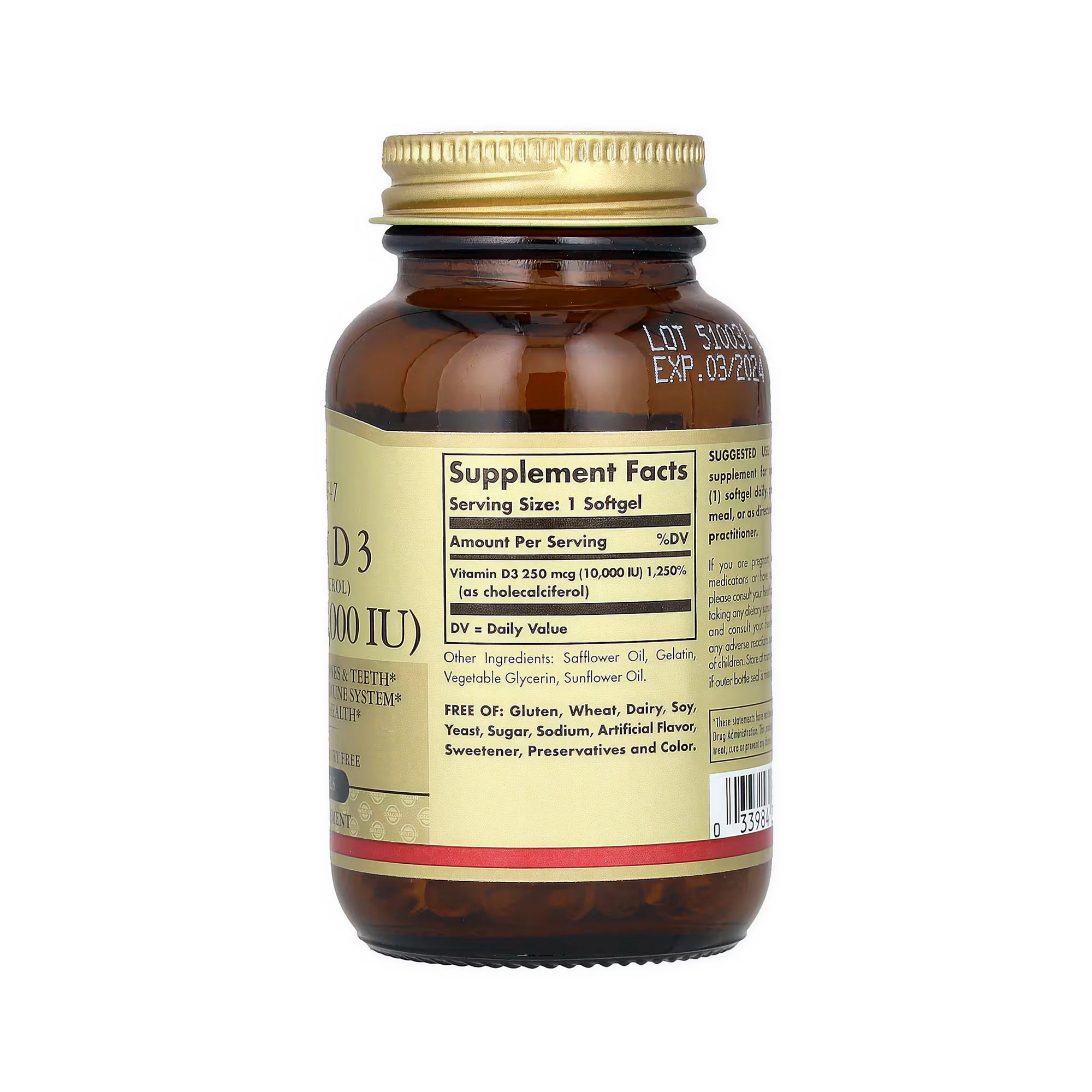 Solgar Vitamin D3 (Cholecalciferol) 250 mcg (10,000 IU) - 120 Softgels