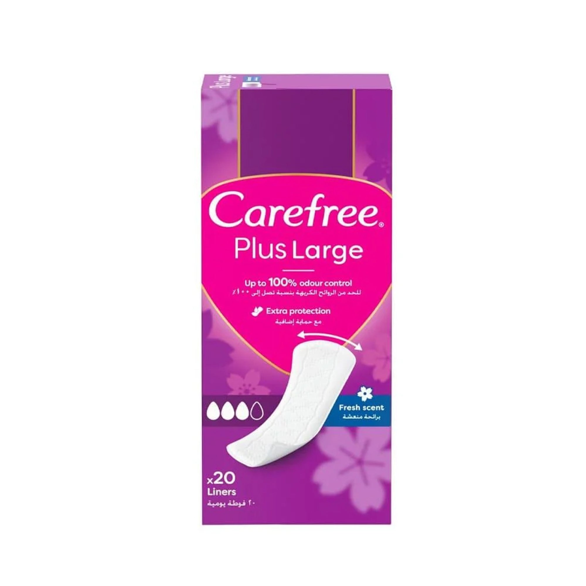 فوط Carefree اليومية بحجم كبير برائحة انتعاش – عبوة 20 قطعة