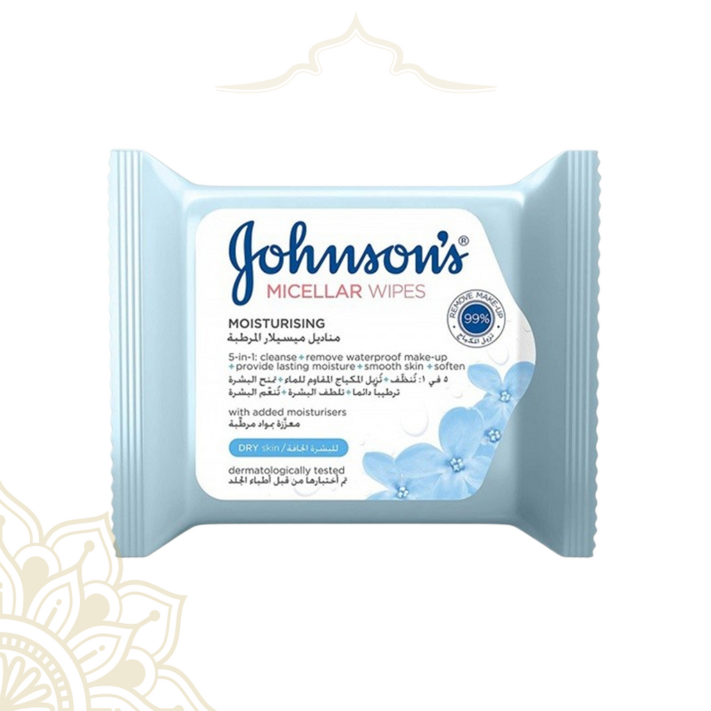 Johnson's مناديل إزالة مكياج Micellar مرطبة للبشرة الجافة - 25 منديل