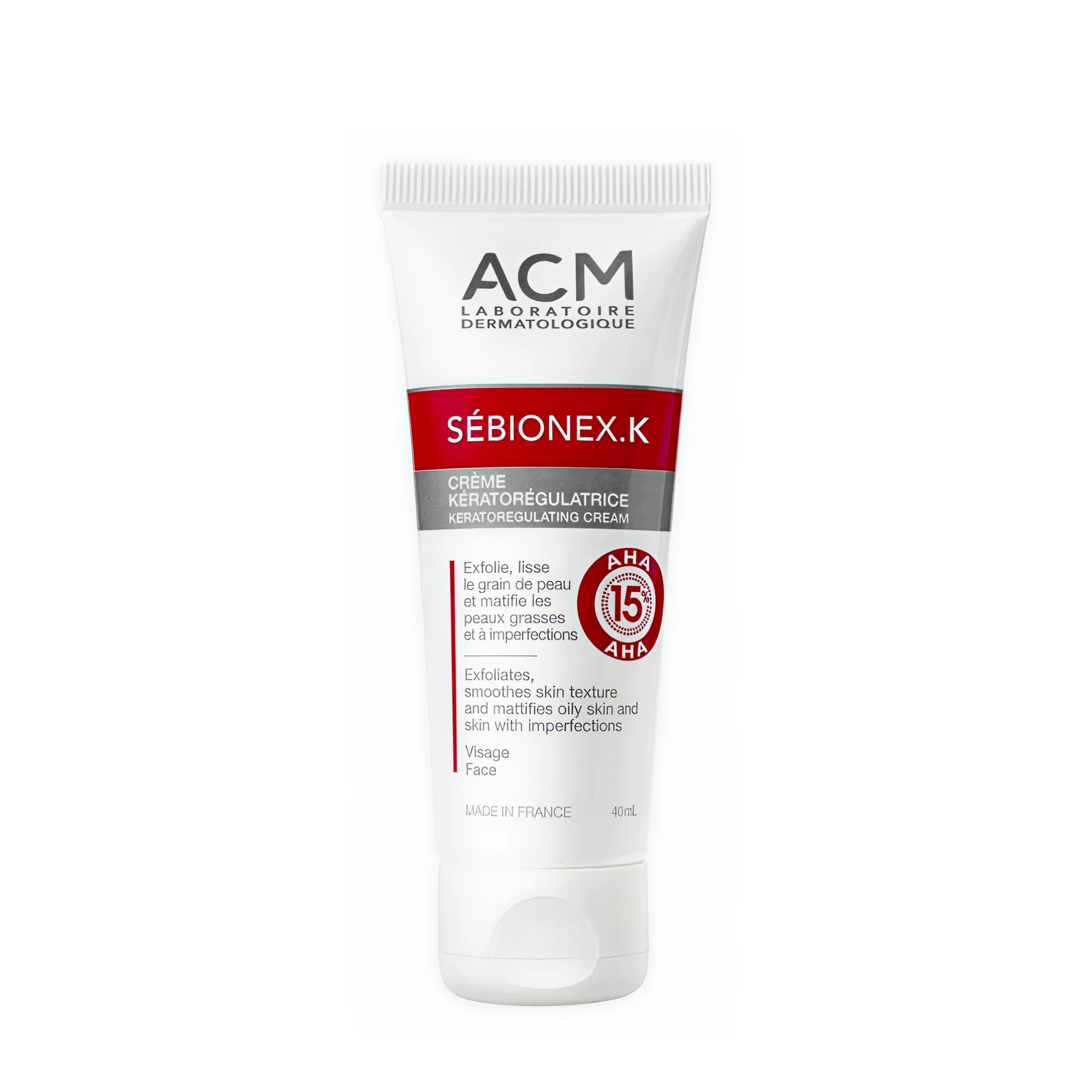 Acm Sebionex K كريم تقشير AHA 15% للبشرة الدهنية والعرضة لحب الشباب 40 مل