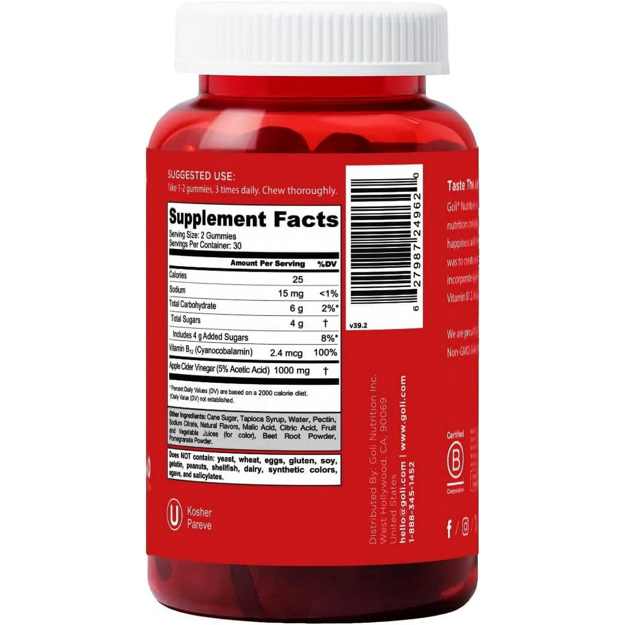 Goli Nutrition Apple Cider Vinegar Vegan Gummies, 60 Count