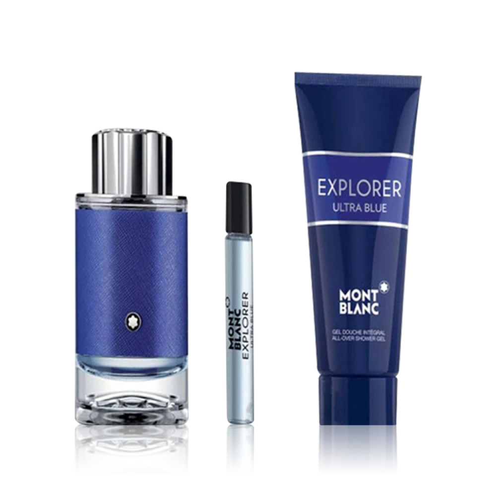 Mont Blanc Explorer Ultra Blue Gift Set 3Pcs For Men EDP 100ml + Sample Edp 7.5ml + S/G 100ml