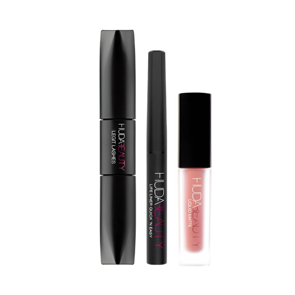 Huda beauty make up set must have mini mascara liner and lipstick