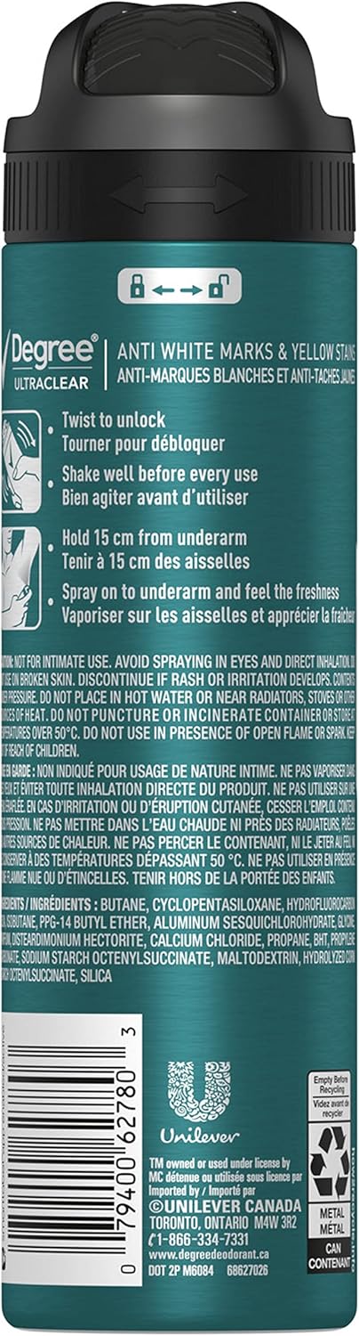 Degree Men Ultra Clear Black & White Antiperspirant Deodorant Dry Spray – Fresh 48 Hour (107 g)