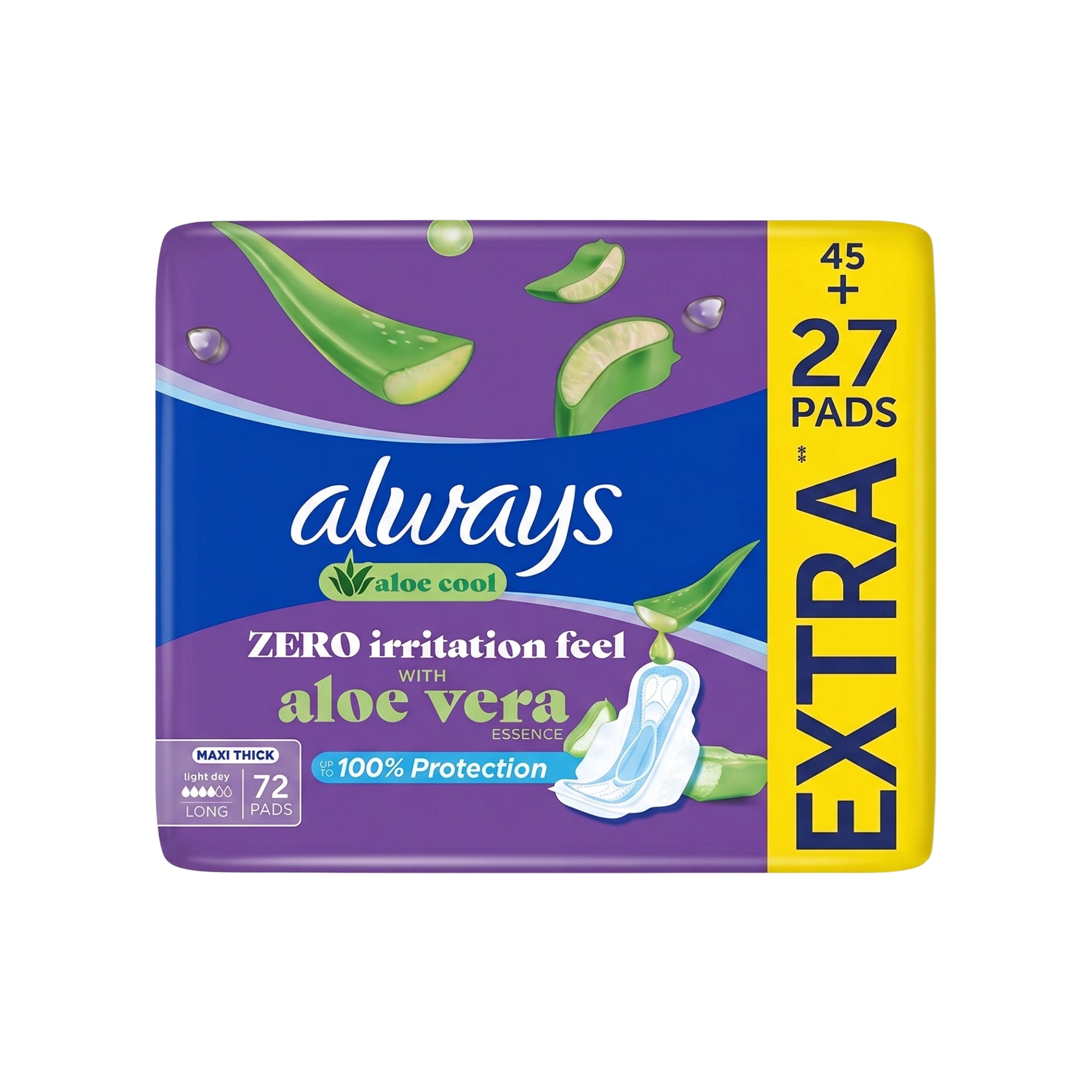 Always Aloe Cool Long Maxi Thick Pads For Light Days