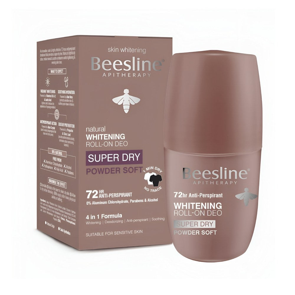 Beesline Deodorant Roll On 50ml Whitening Super Dry Powder Soft