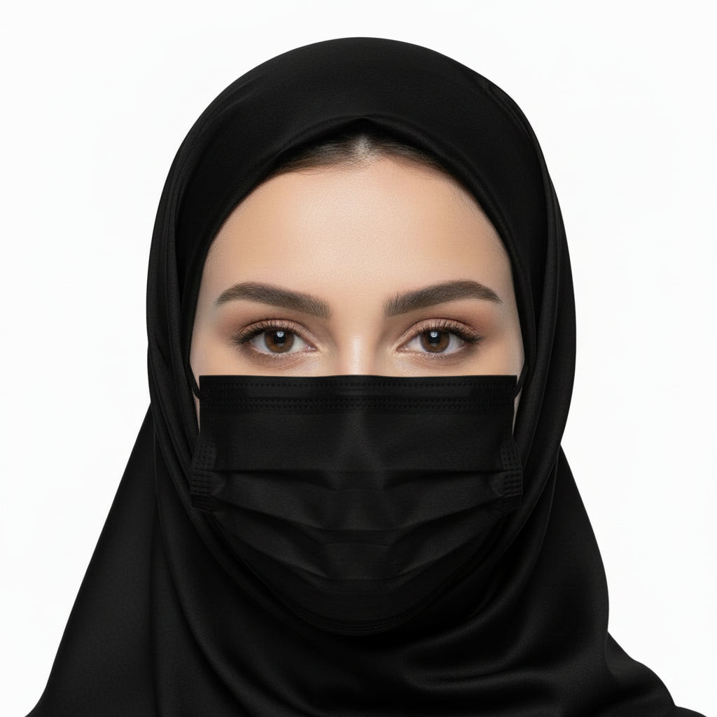 Wanwane 3-Ply Disposable Face Mask – Black, 50 Pieces (Elastic Ear Loop)