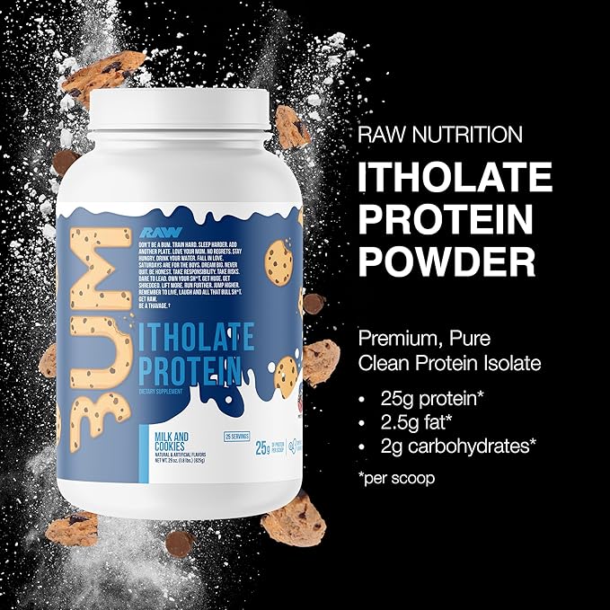 Raw بودرة بروتين واي أيزوليت نقي بنكهة Milk & Cookie (CBUM Itholate) – 25 حصة