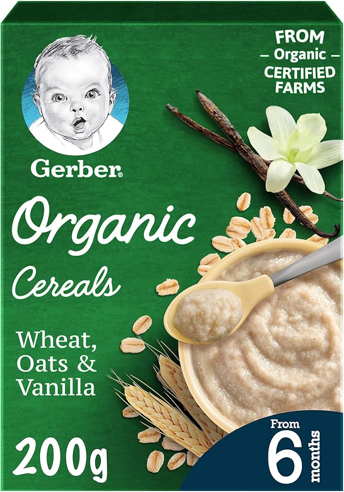Gerber Organic Cereal Wheat Oats and Vanilla  plus 6 Months 200 Gm