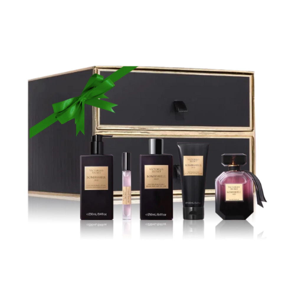 Bombshell Oud Victoria's Secret Set 5Pcs EDP 100ML-EDP Rollerbal 7ML-B/L 250ML-B/Mist 250ML-S/G 100M