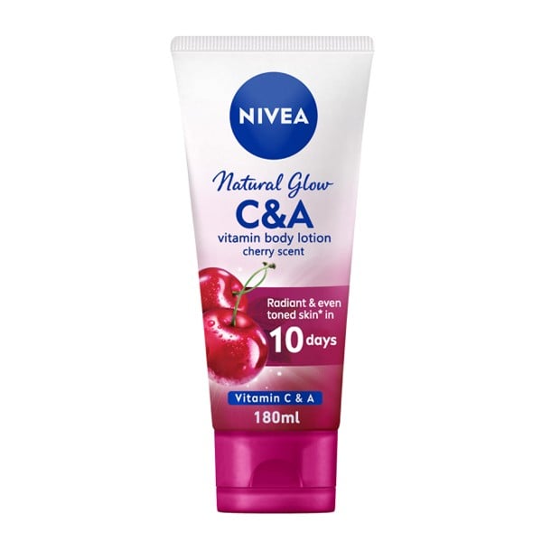 Nivea natural glow vitamin c & a body lotion cherry scent 180 ml tube