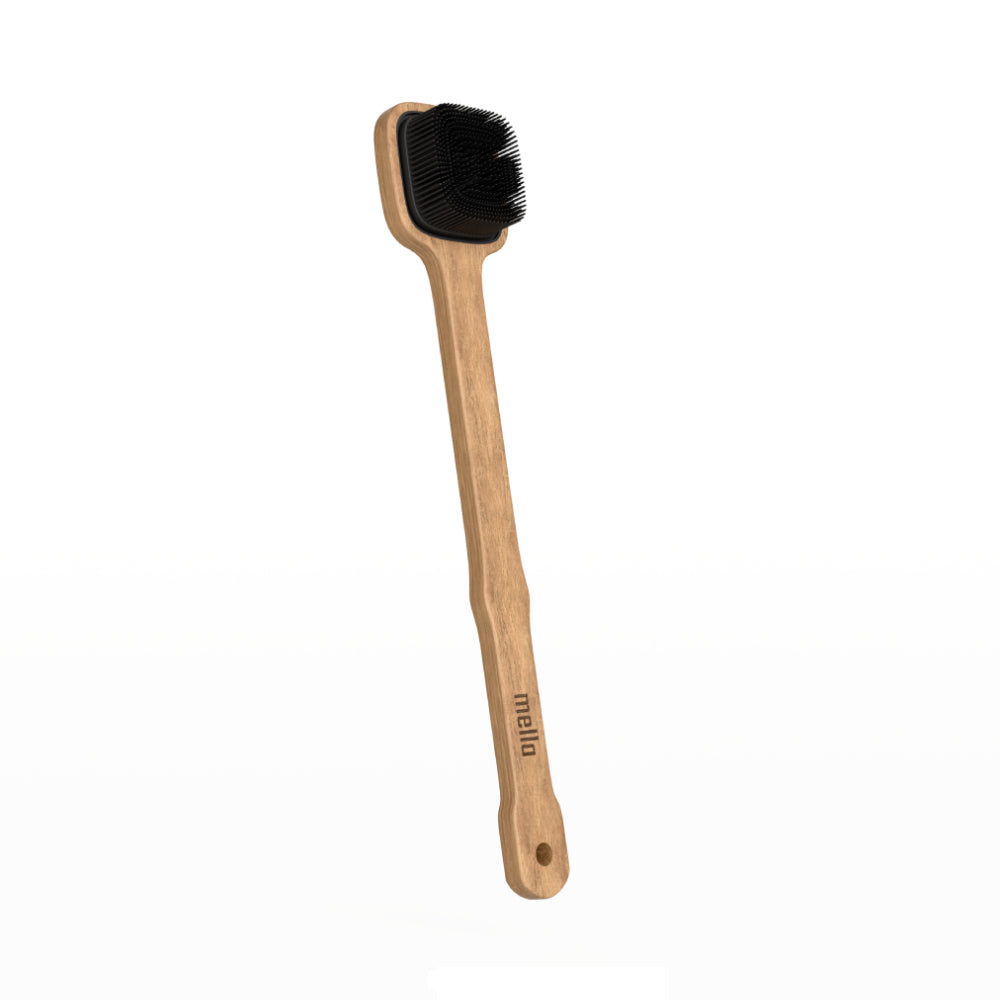 Mella 2-in-1 body exfoliating With silicone bristles and a long wooden handle - Black