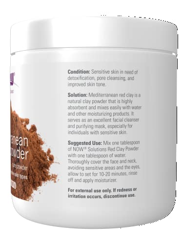 NOW Mediterranean Red Clay Powder – Pure Facial Mask for Sensitive Skin