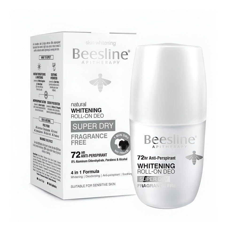 Beesline Deodorant Roll On 50ml Whitening Super Dry Fragrance Free
