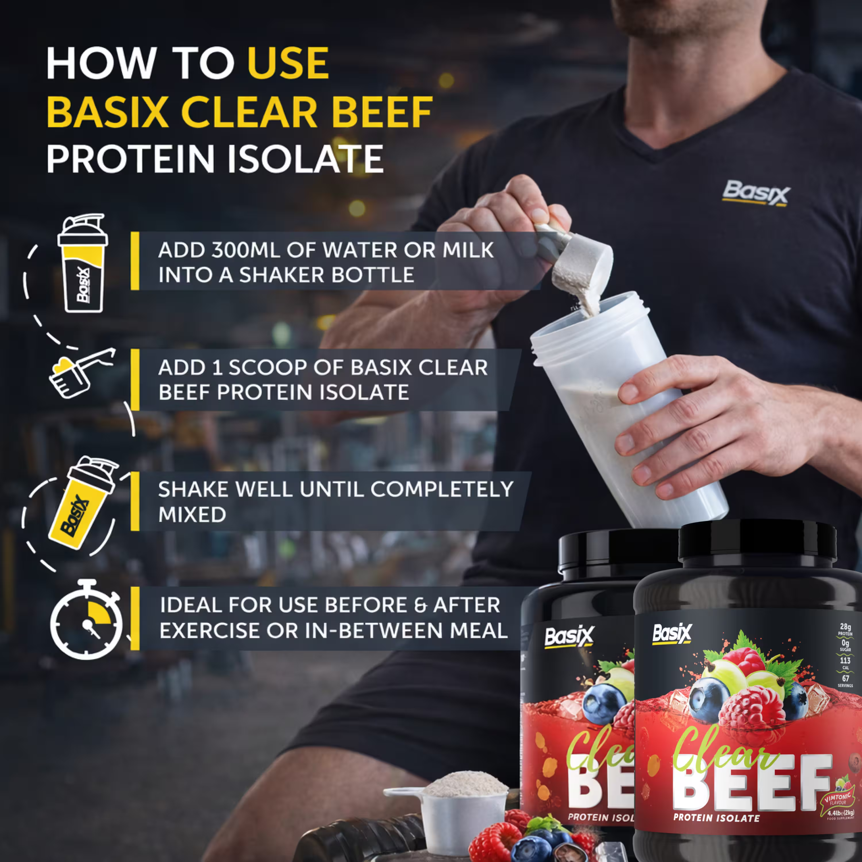 Basix Clear Beef Protein Isolate - Vimtonic Flavor - 4.4lb Powder