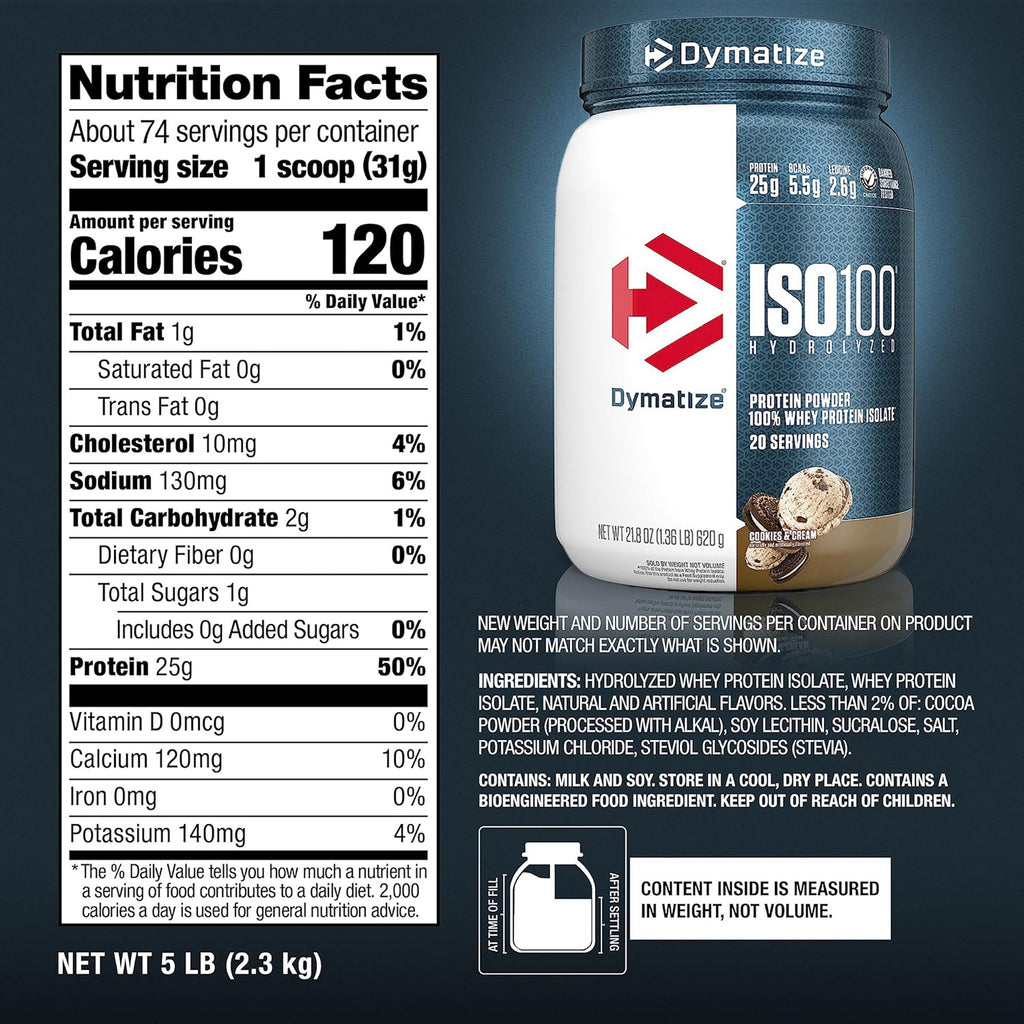 Dymatize ISO 100 Whey Protein Isolate – كوكيز وكريم – 1.36 رطل