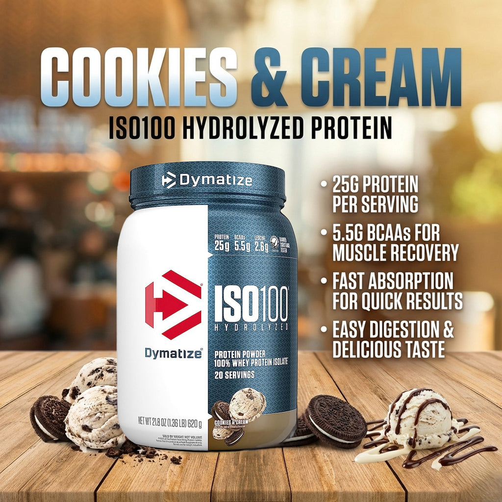 Dymatize ISO 100 Whey Protein Isolate – كوكيز وكريم – 1.36 رطل