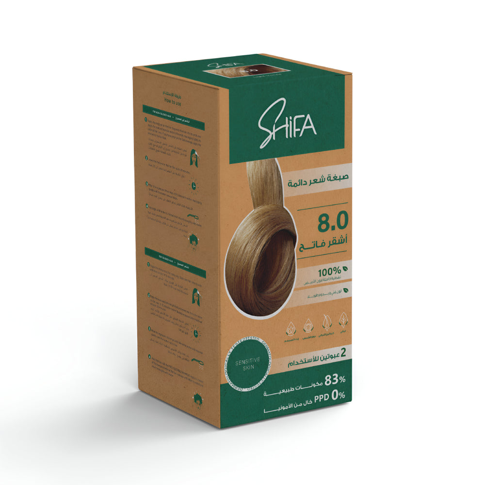 Shifa Permanent Hair Color 100ml 8.0 Light Blonde
