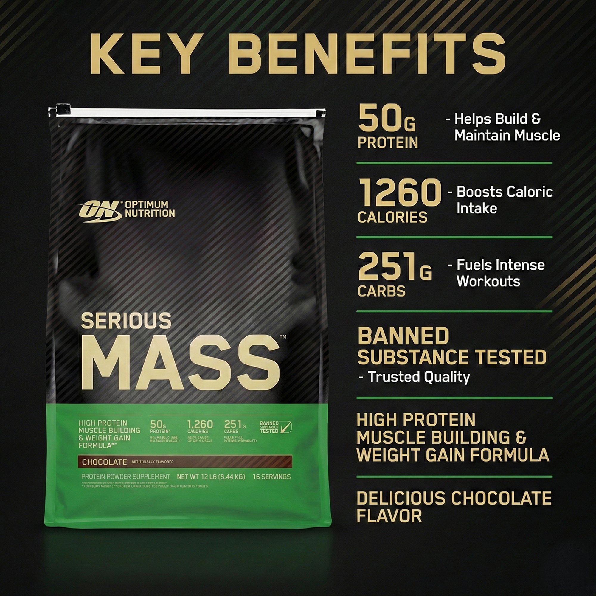 مسحوق بروتين أوبتيموم نيوتريشن سيريس ماس لزيادة الوزن 12 رطل (فانيليا)