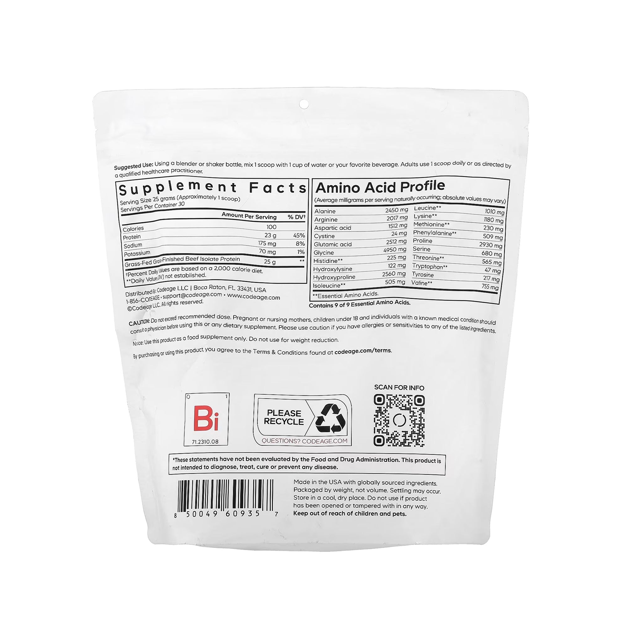 بروتين لحم بقري معزول Codeage - 1.65 lb (750 g)