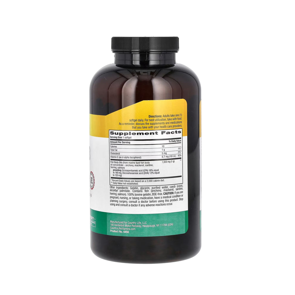 Country Life Omega-3 Fish Body Oils 1000 mg - 300 Softgels