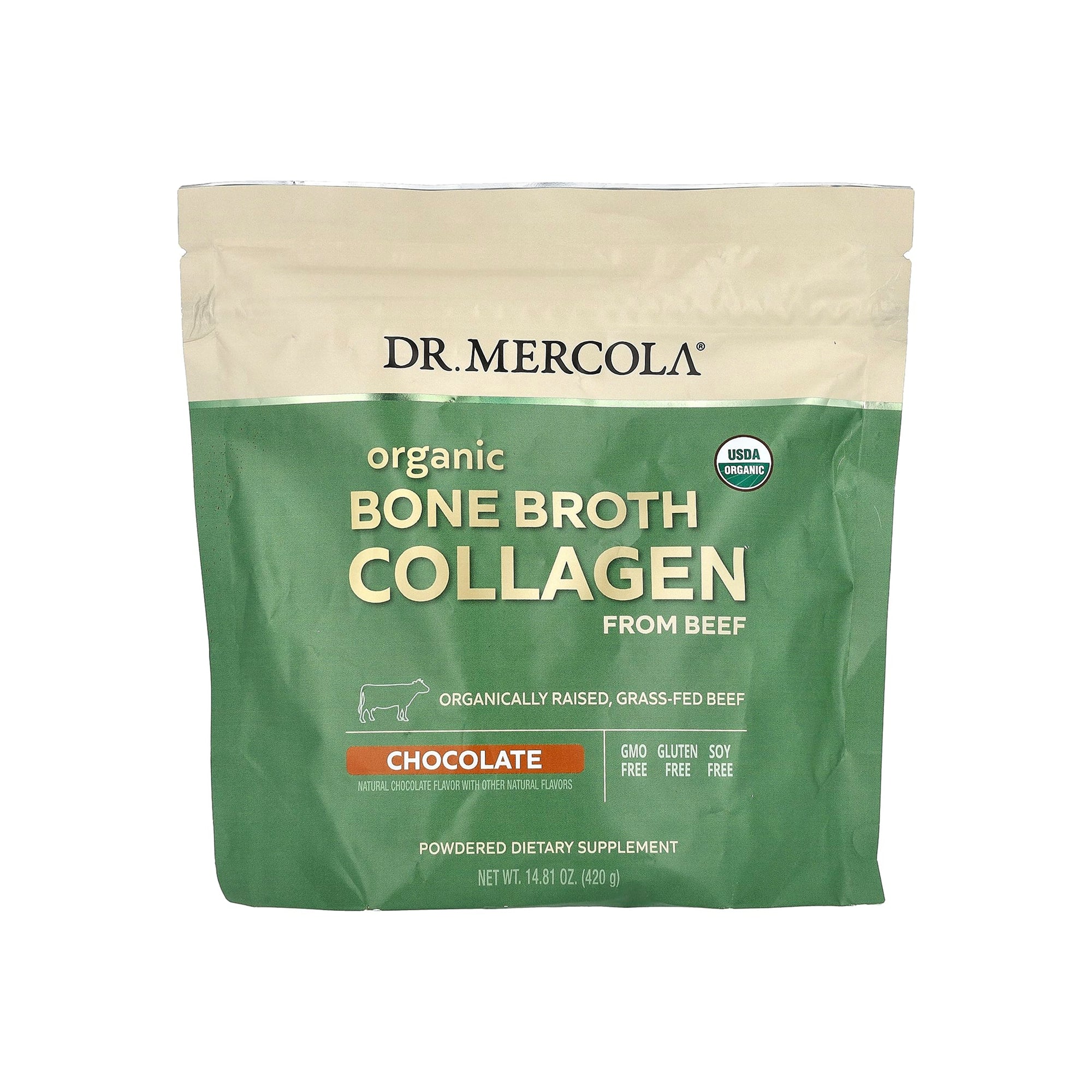Dr. Mercola Organic Bone Broth Collagen Powder (Chocolate) 14.81 oz (420 g)