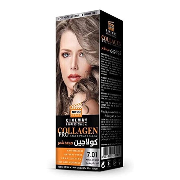 Nitro cinema hair color collagen pro 7.01 medium ash blonde