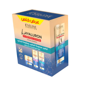 Eveline Skin Care Set For Hydration And Wrinkle Removal With Hyaluronic Acid And Retinol (Serum 18 ml + Cream 50 ml + Eye Roll-On 15 ml)