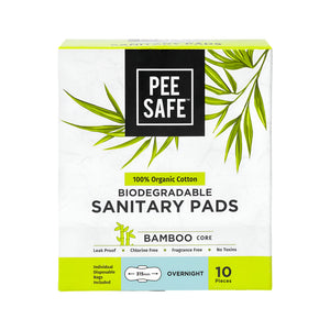 Pee Safe Organic  Pads 10Pads 100% Cotton Pads With Bamboo Core Super Absorbent and Leak-Resistant Large Night Size