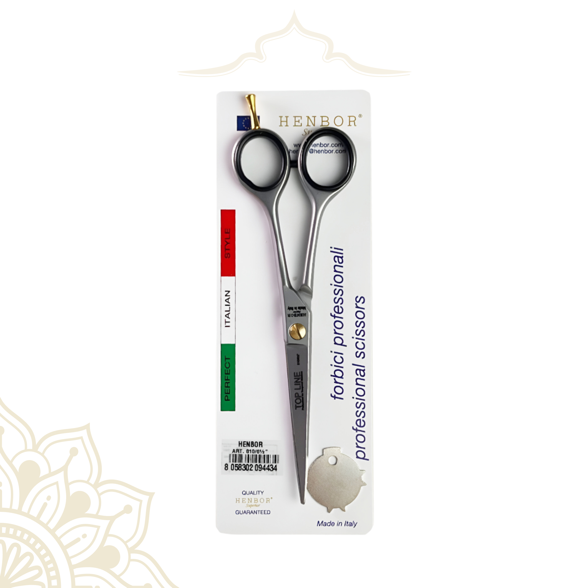 Henbor Hair Scissors Top Line Steel And Finger Rest Size 6.5