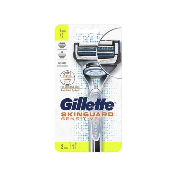 Gillette razor skinguard sensitive handle + 2 blade