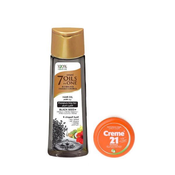 Emami hair oil 7in1 free for premature graying with black seed 300ml + cream 21ml