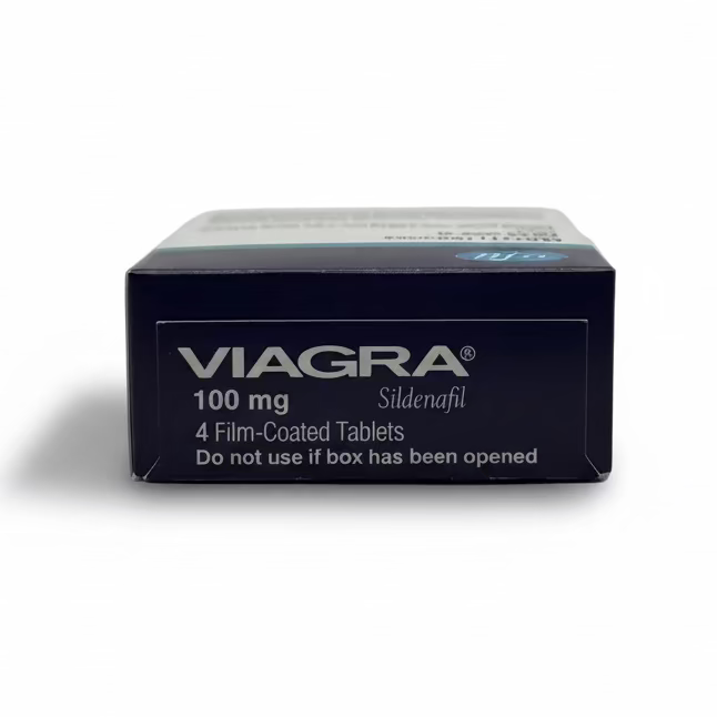 Box of Viagra 100 mg on a gray background