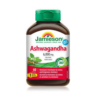 Jamieson Ashwagandha – 60 كبسولة | مكمل غذائي طبيعي للتخفيف من التوتر