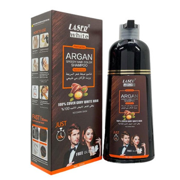 Laser White Laser White Color Shampoo Hair  420ml With Argan Oil Natural Brown
