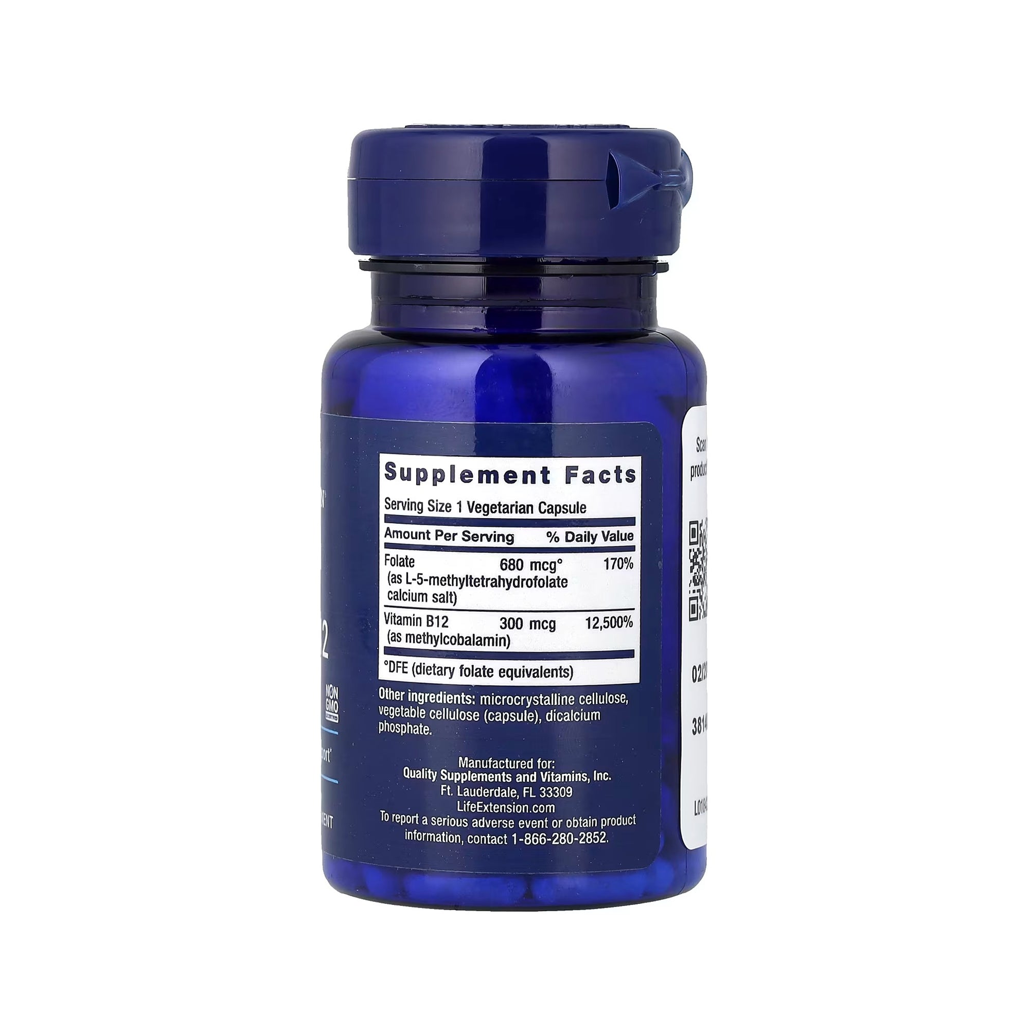 Life Extension BioActive Folate & Vitamin B12 - 90 Vegetarian Capsules