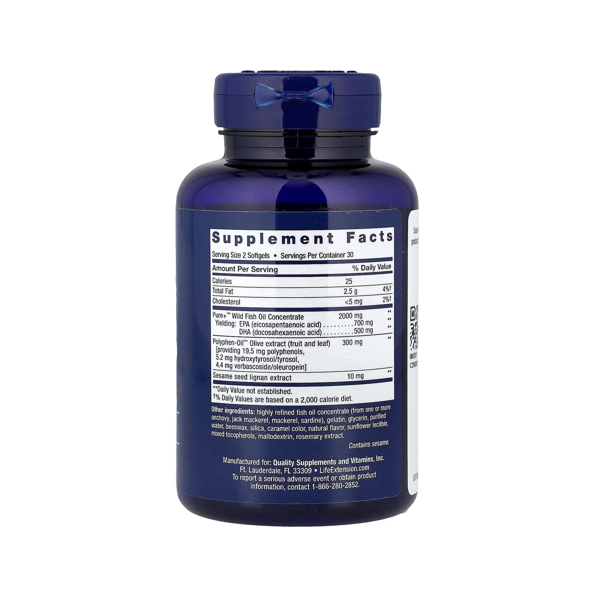 Life Extension Super Omega-3 EPA/DHA Fish Oil, Sesame Lignans & Olive Extract - 60 Softgels