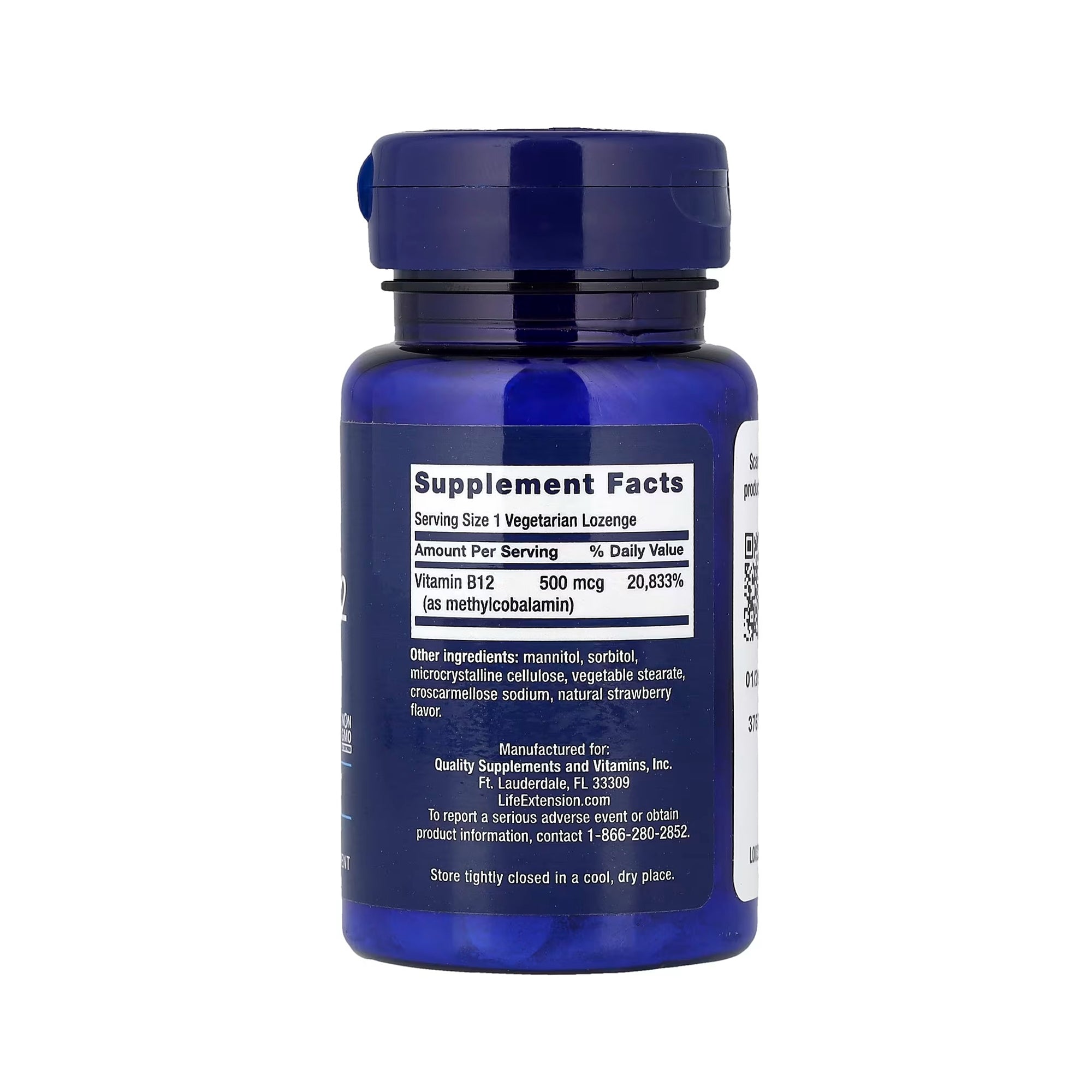 Life Extension Vitamin B12 Methylcobalamin 500 mcg - 100 Vegetarian Lozenges