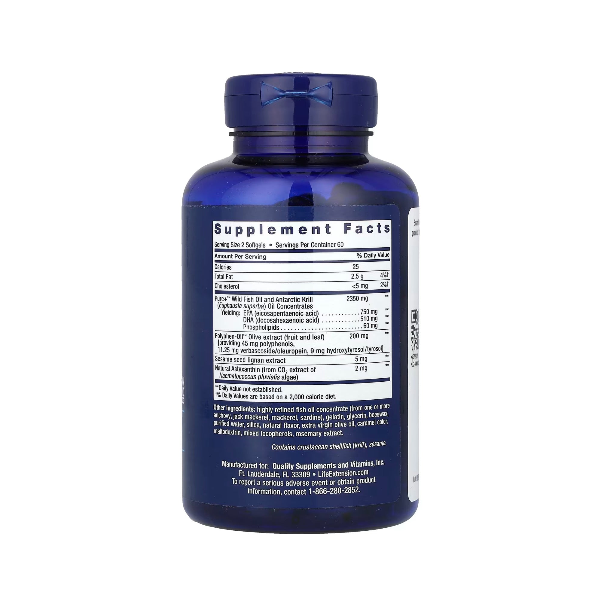 Life Extension Super Omega-3 Plus EPA/DHA Fish Oil, Sesame Lignans, Olive Extract, Krill & Astaxanthin - 120 softgels