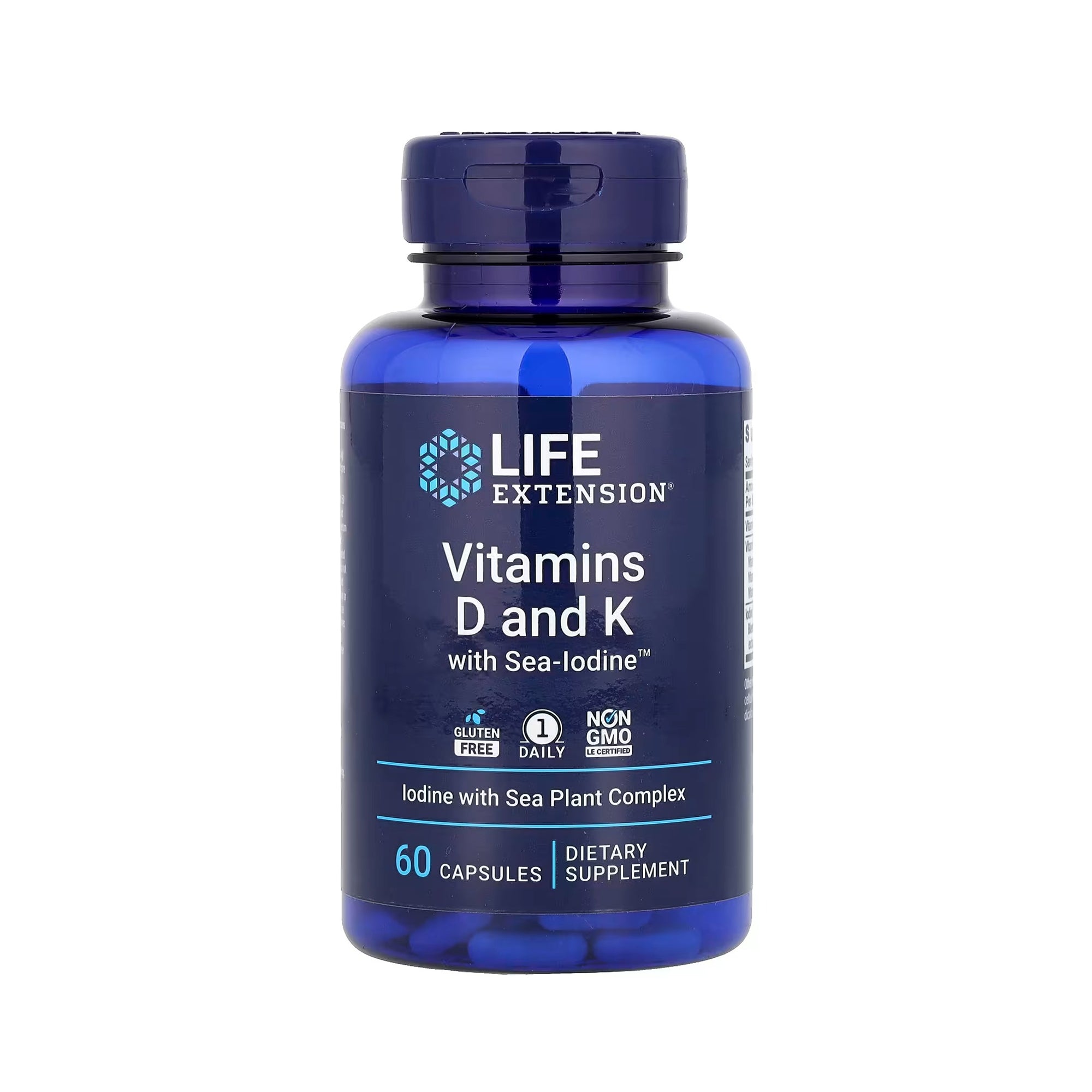 Life Extension فيتامينات D و K مع اليود البحري - 60 كبسولة