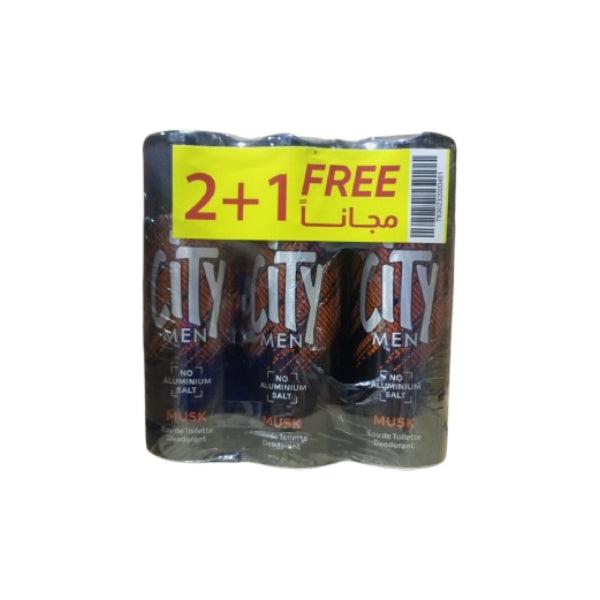City Men Deodorant Spray 150ml Musk 2+1 Free