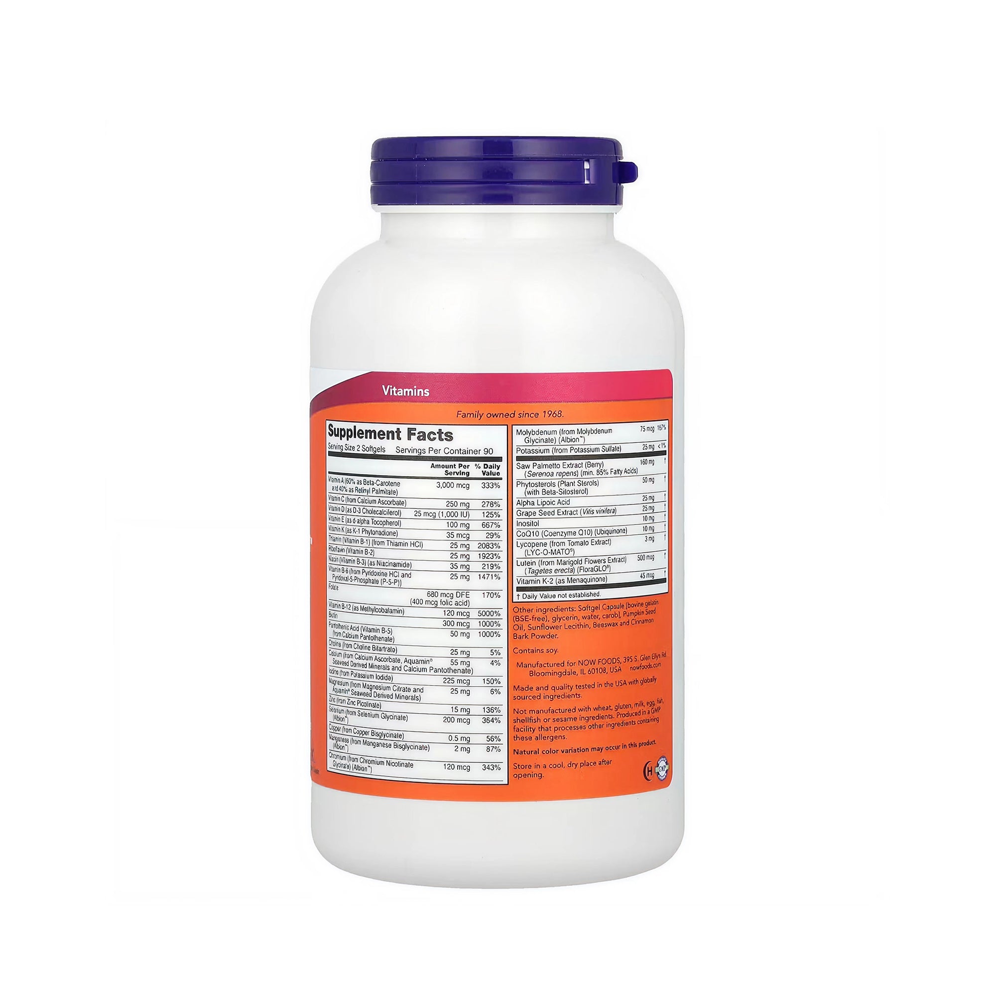 NOW Foods ADAM مكمل غذائي متعدد الفيتامينات للرجال - 180 كبسولة هلامية
