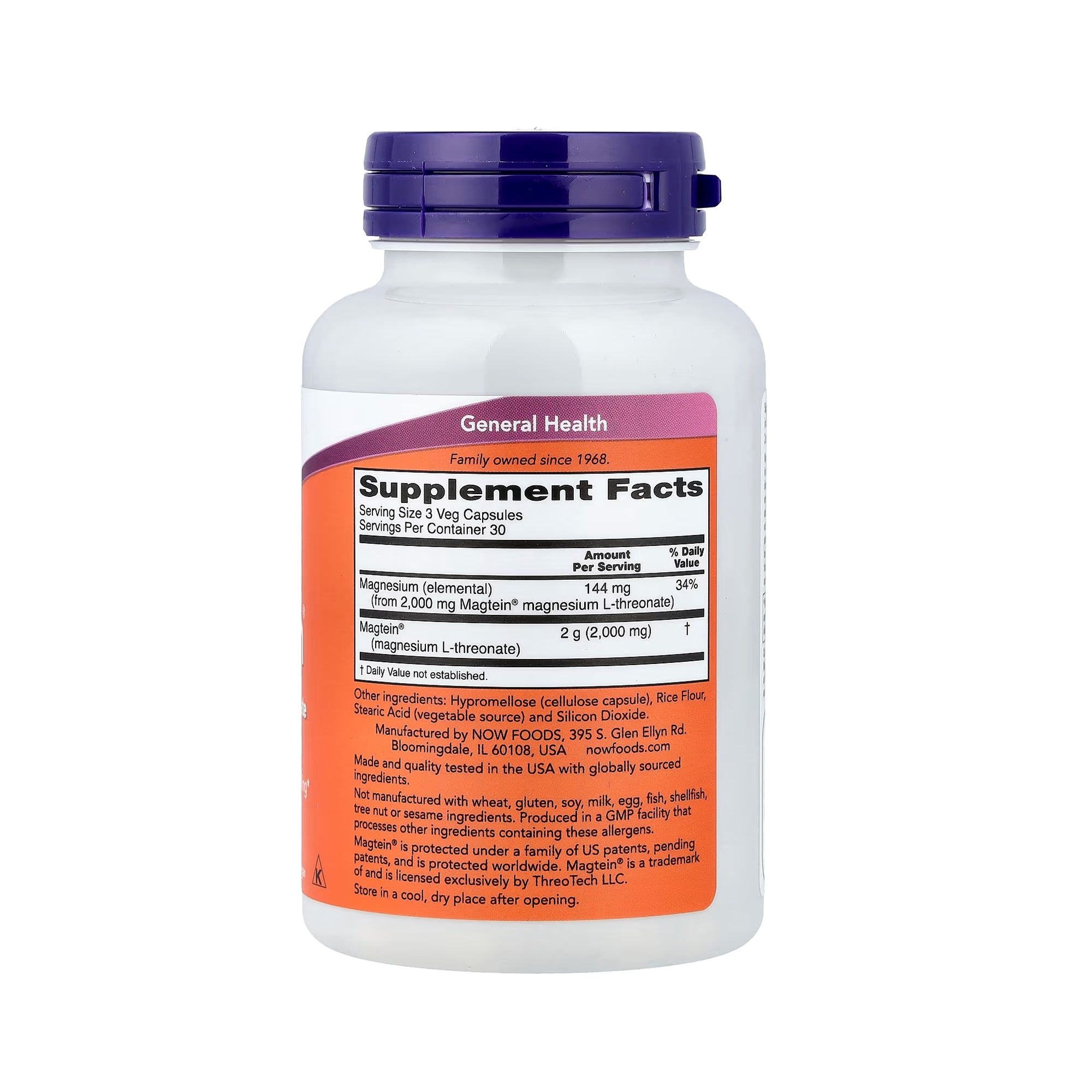 NOW Foods Magtein مغنيسيوم L-Threonate - 90 كبسولة نباتية