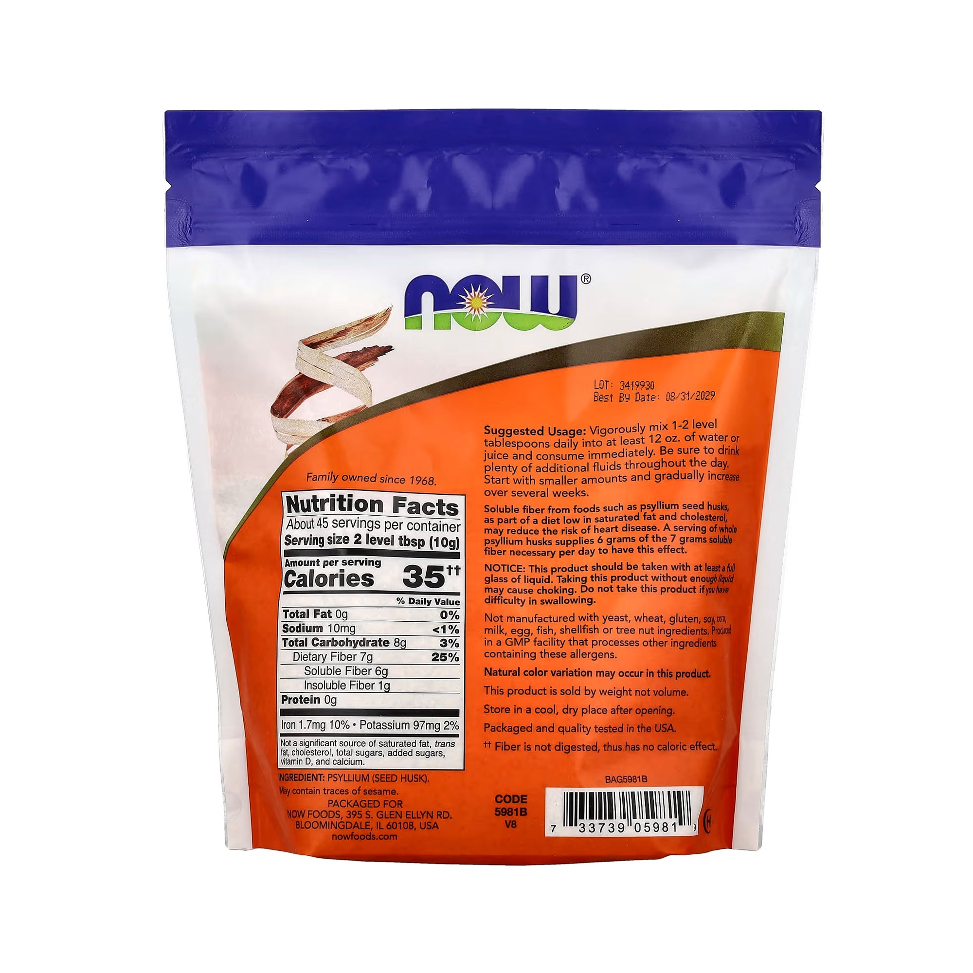 NOW Foods Psyllium Husks Whole - 454g